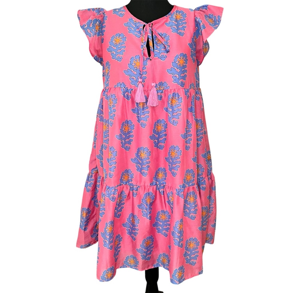J. Marie Piper Ruffle Dress Pink Floral Tiered Mini - Size Small - Picture 4 of 7